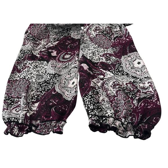 SIGNATURE BY LARRY LEVINE PULL-OVER SCOOP NECK BLOUSE, WOMENS, L, BURGUNDY BLACK - Picture 8 of 12